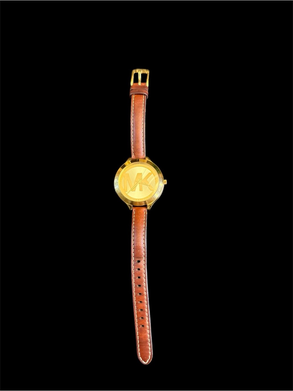 Michael Kors Gold-Tone Logo Dial with Brown Leather Strap Watch
